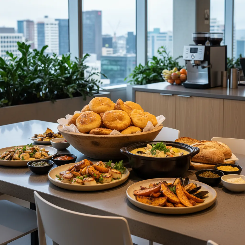 Shared Matariki morning tea spread in a workplace