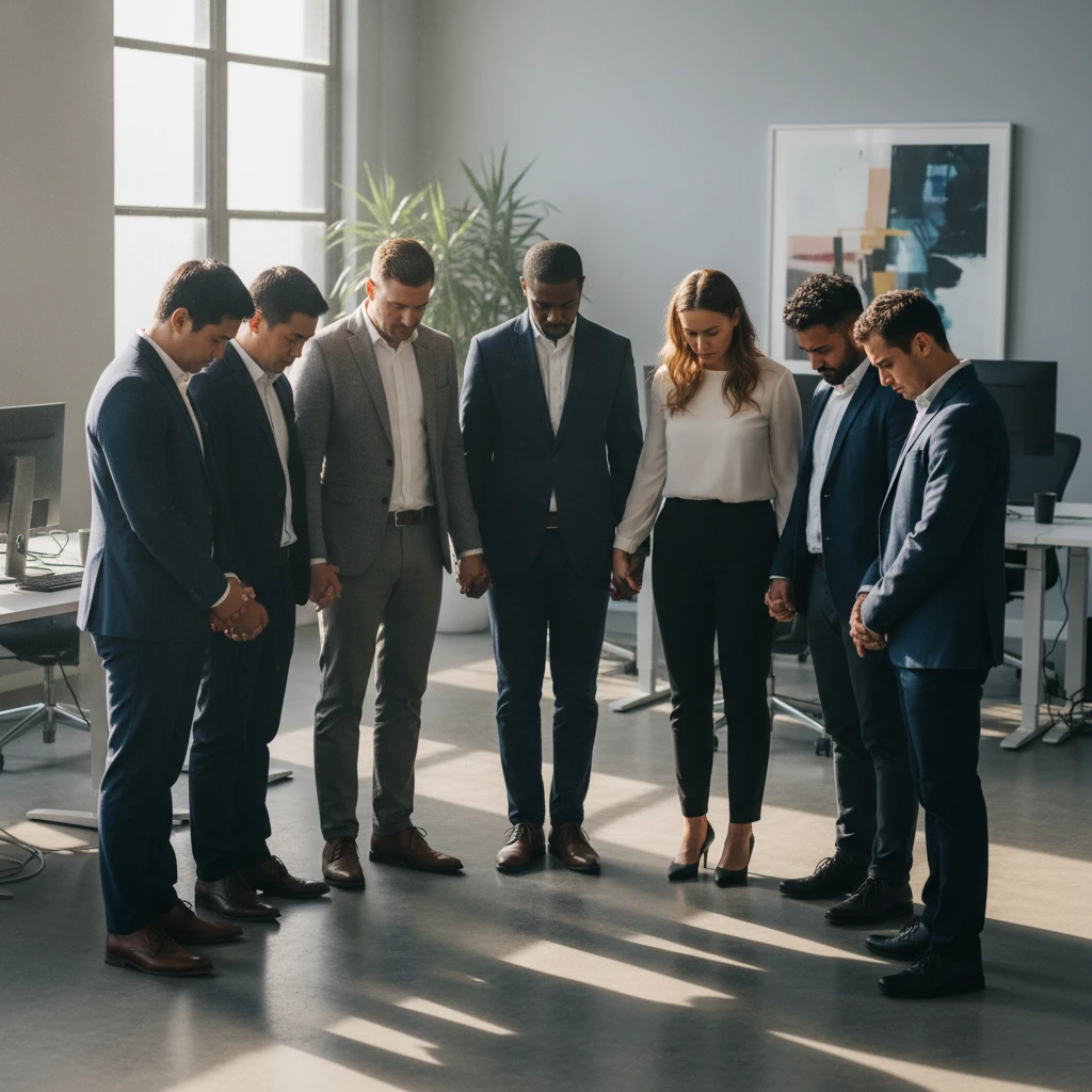 Workplace team observing a moment of reflection