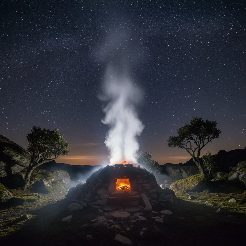 Steam releasing from the Umu Kohukohu Whetū towards the Matariki star cluster