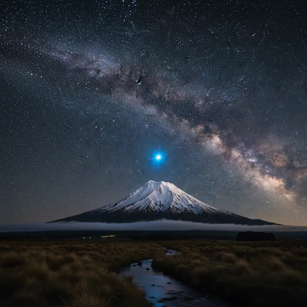 The Puanga winter star rising above Mount Taranaki