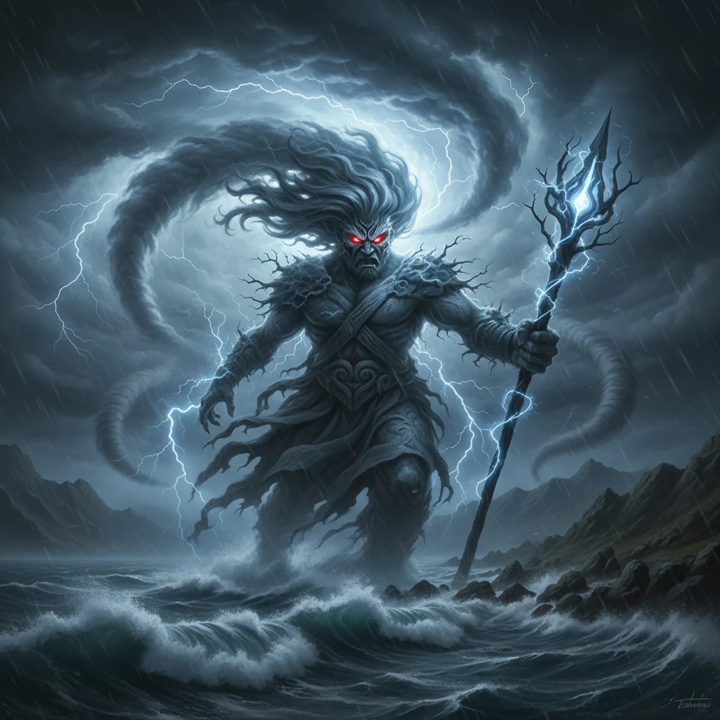 Artistic representation of Tāwhirimātea the god of wind and storms