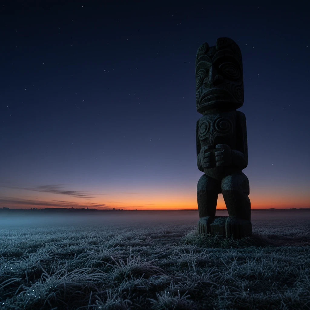 Silhouette of Maori carving during the winter solstice