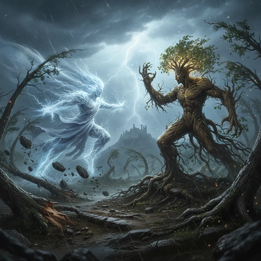 The battle between Tāwhirimātea and his brother Tāne Mahuta