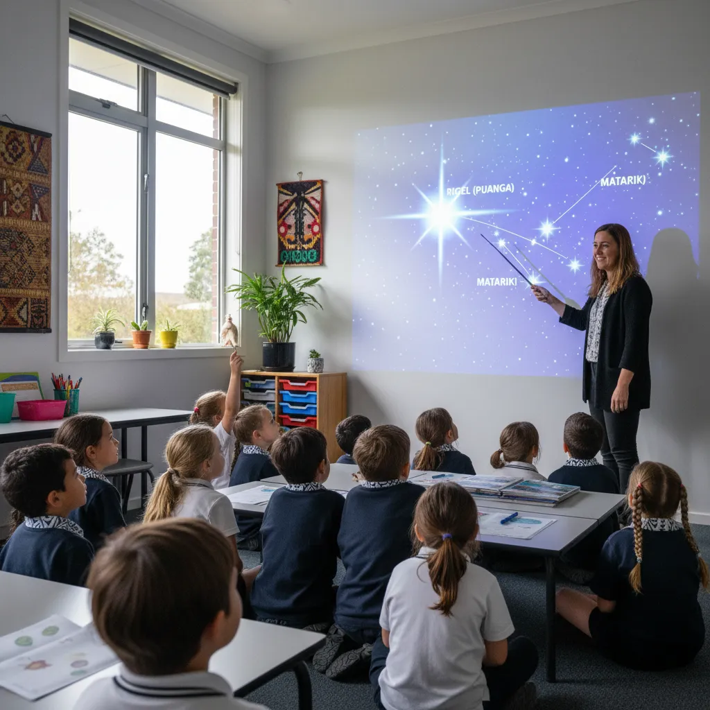 Teacher explaining the position of Puanga star to students