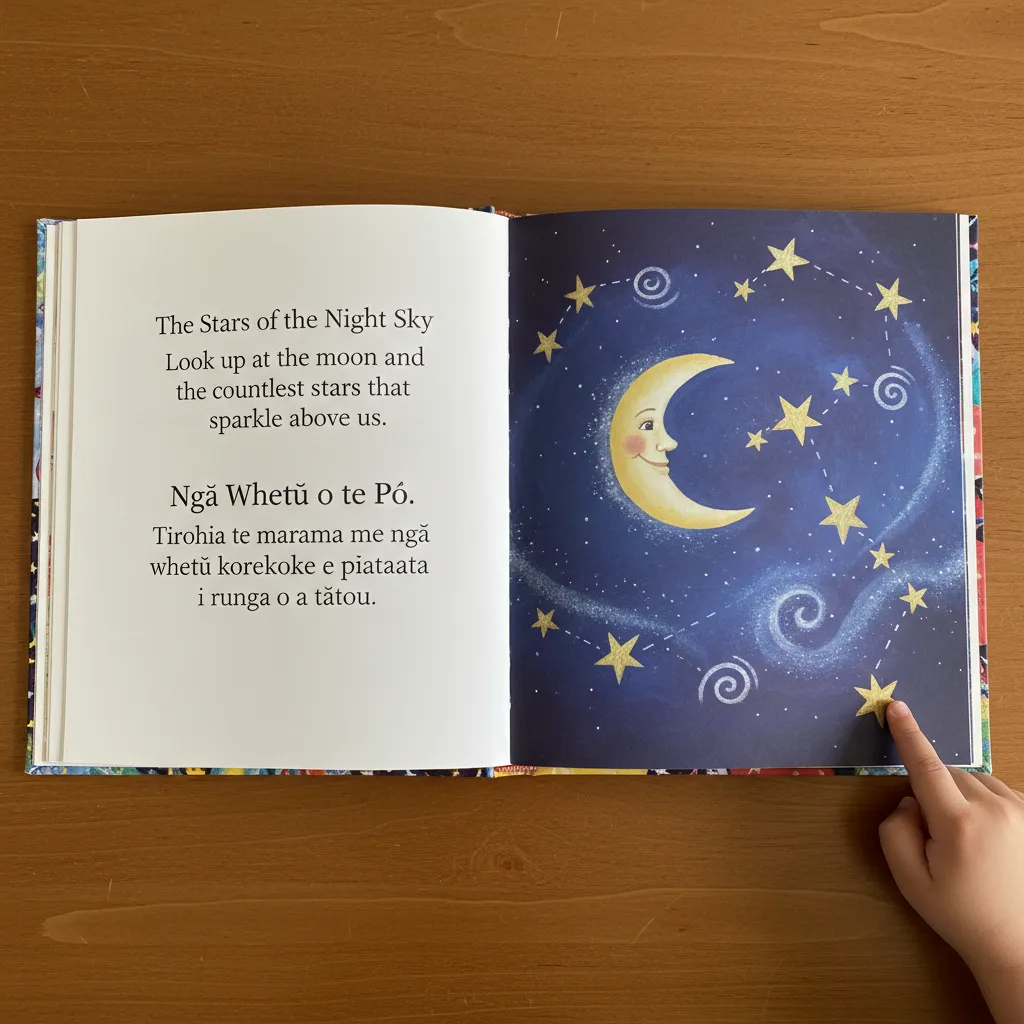 Open bilingual Matariki book showing English and Te Reo text