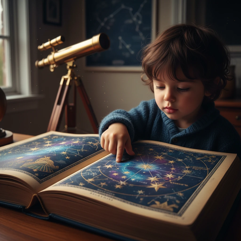 Child learning about the Matariki star cluster from a book