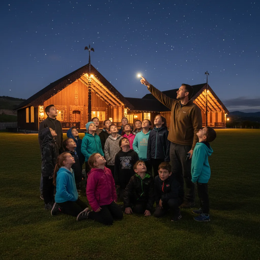 School group visiting a marae during Puanga festival