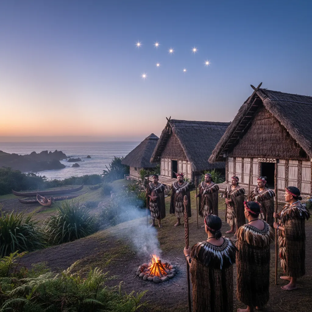 Pre-European Māori observing the rising of Matariki at dawn
