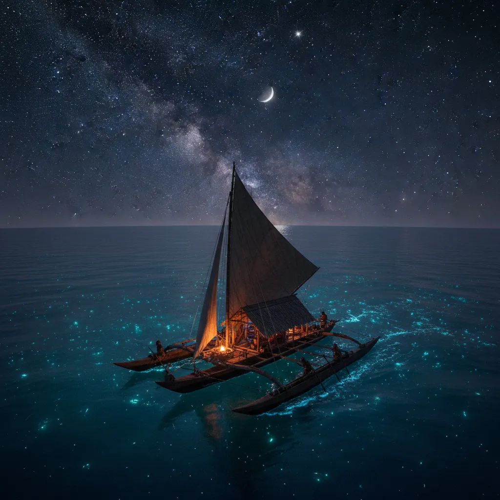 Waka hourua sailing by starlight during Pacific migration