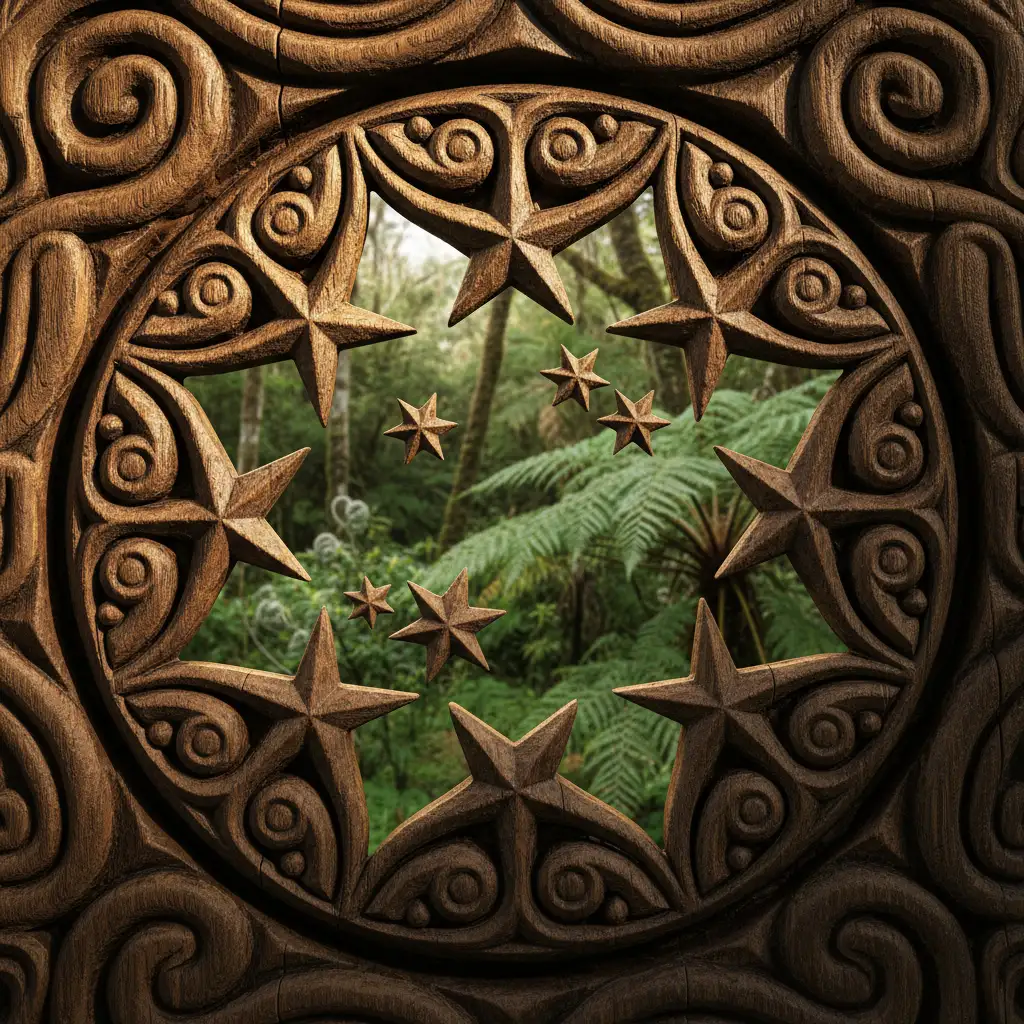 Carving representing the connection between Matariki stars and the environment