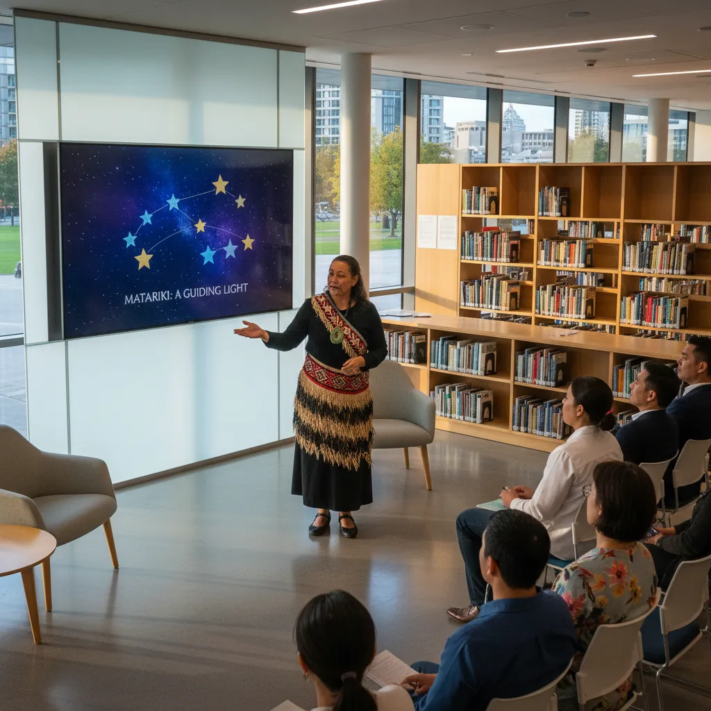 Cultural expert presenting Matariki history during a webinar
