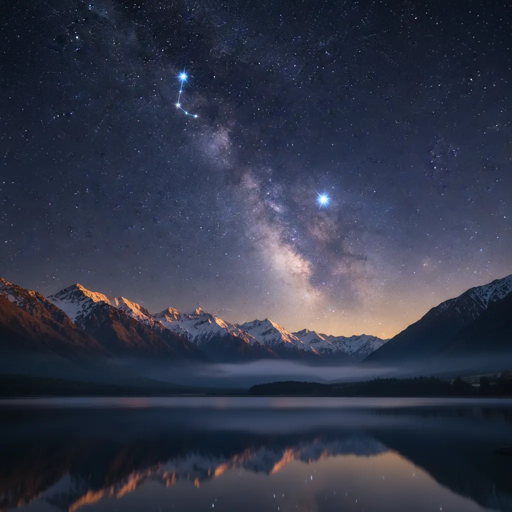 The nine stars of Matariki over a landscape