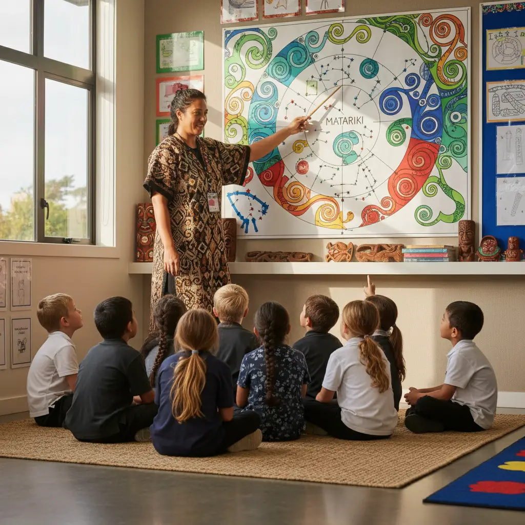 Māori star chart poster displayed in a classroom setting