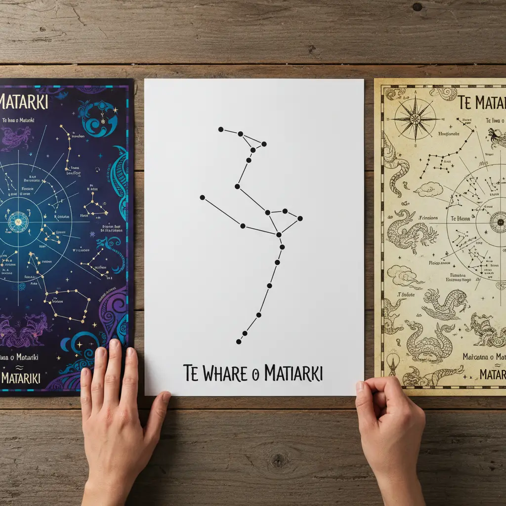 Comparison of different Māori star chart poster materials