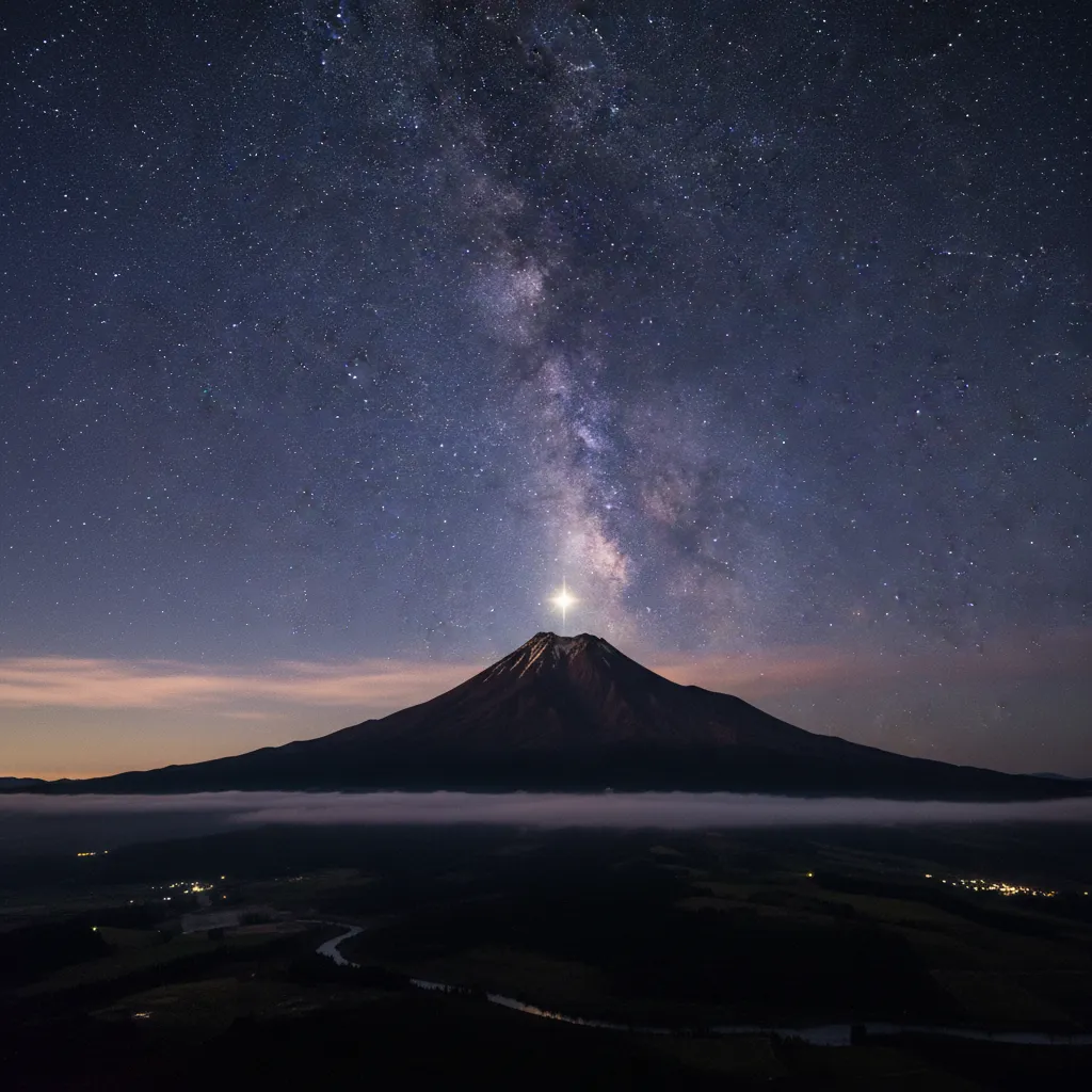 Mount Taranaki under the Puanga star during the winter festival