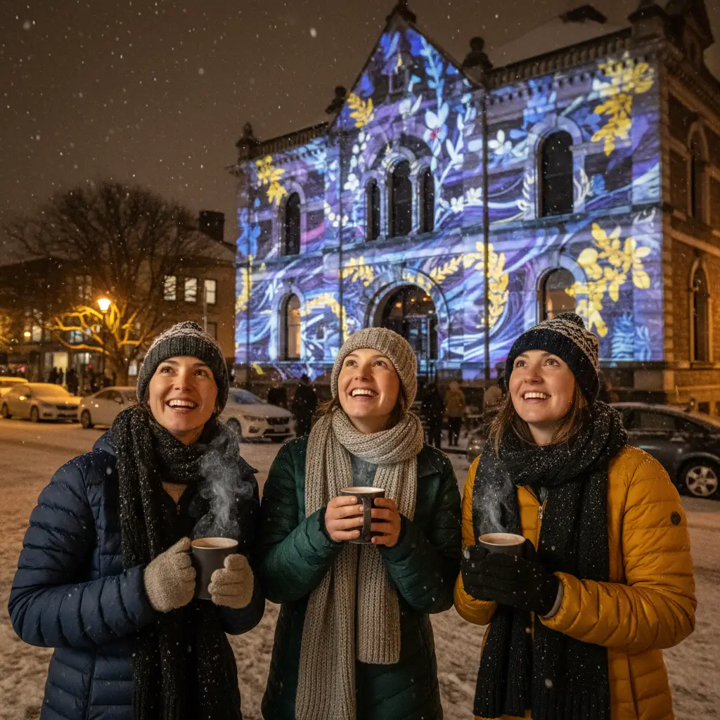 Family enjoying winter festival events