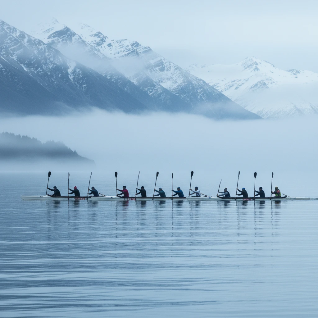 Waka Ama regatta start line during Puanga season