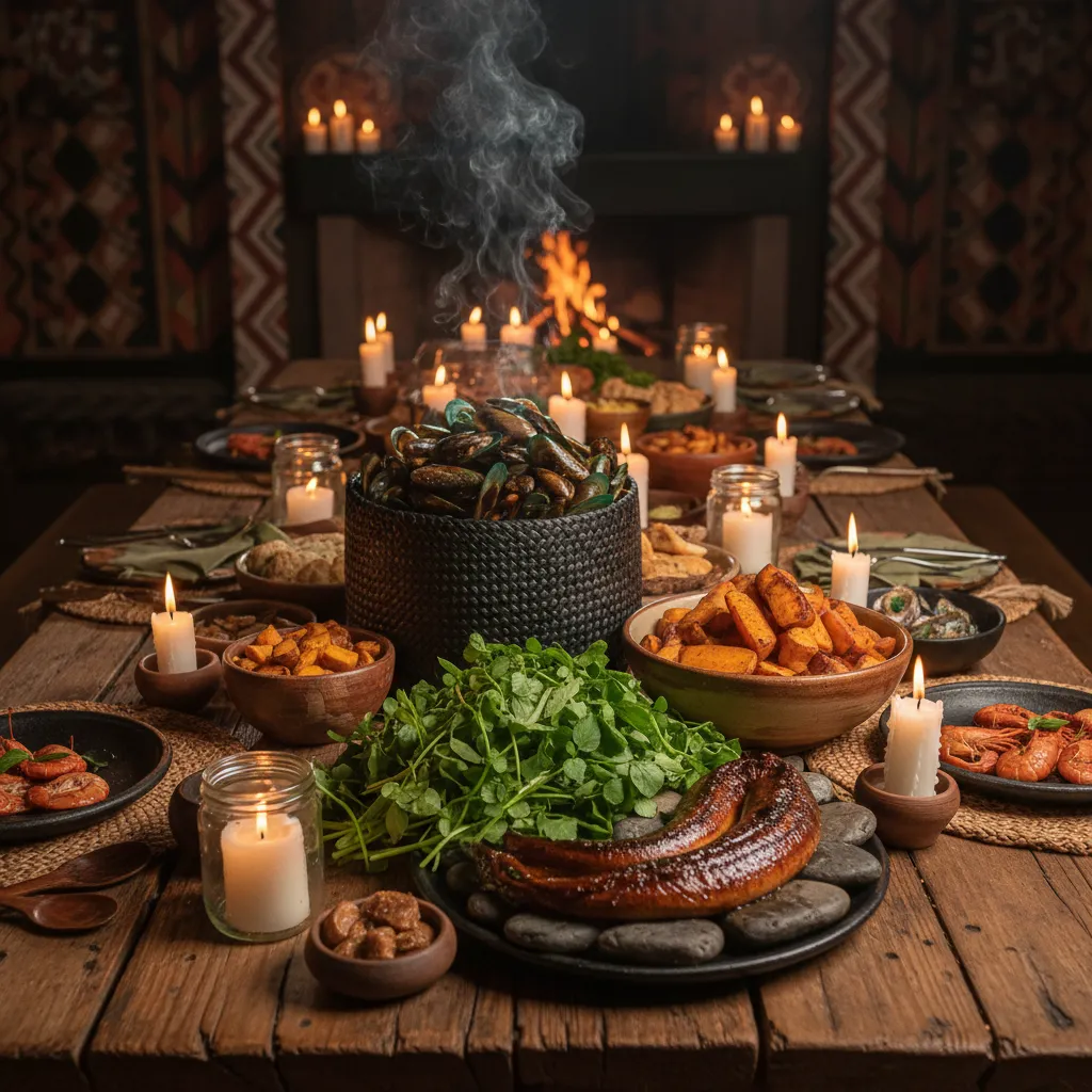 A spread of traditional Matariki foods representing the stars