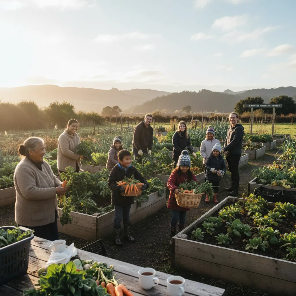 Community harvesting seasonal produce for Matariki