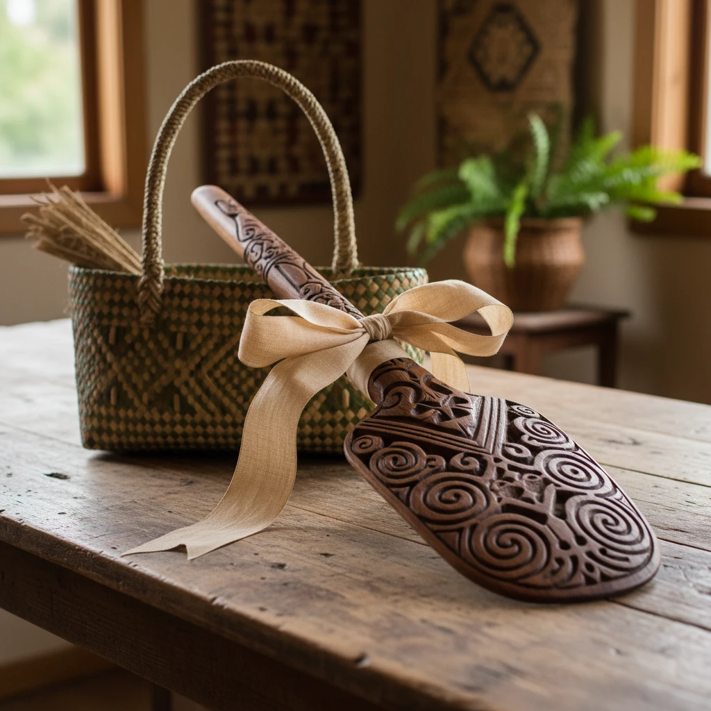 Traditional Māori garden tool presented as a gift