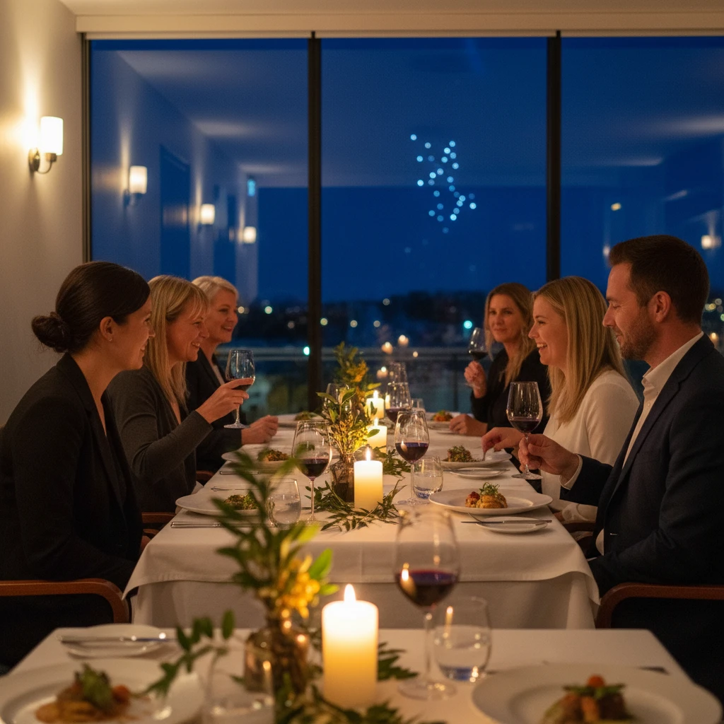 Atmospheric restaurant setting for a Matariki celebration dinner