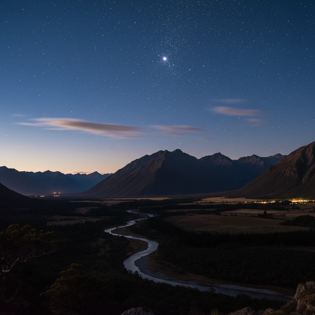 Matariki star cluster rising in the pre-dawn sky