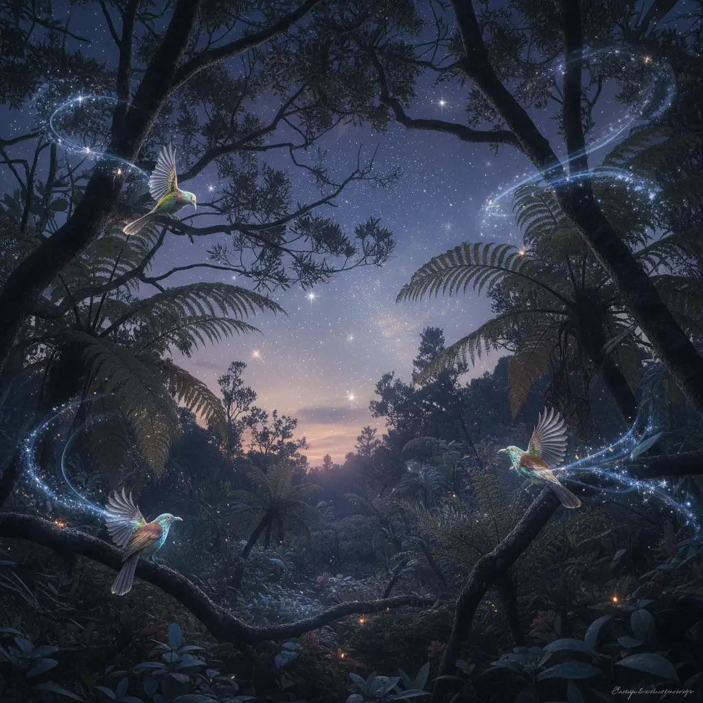 Native New Zealand forest canopy representing the domain of Tupuārangi