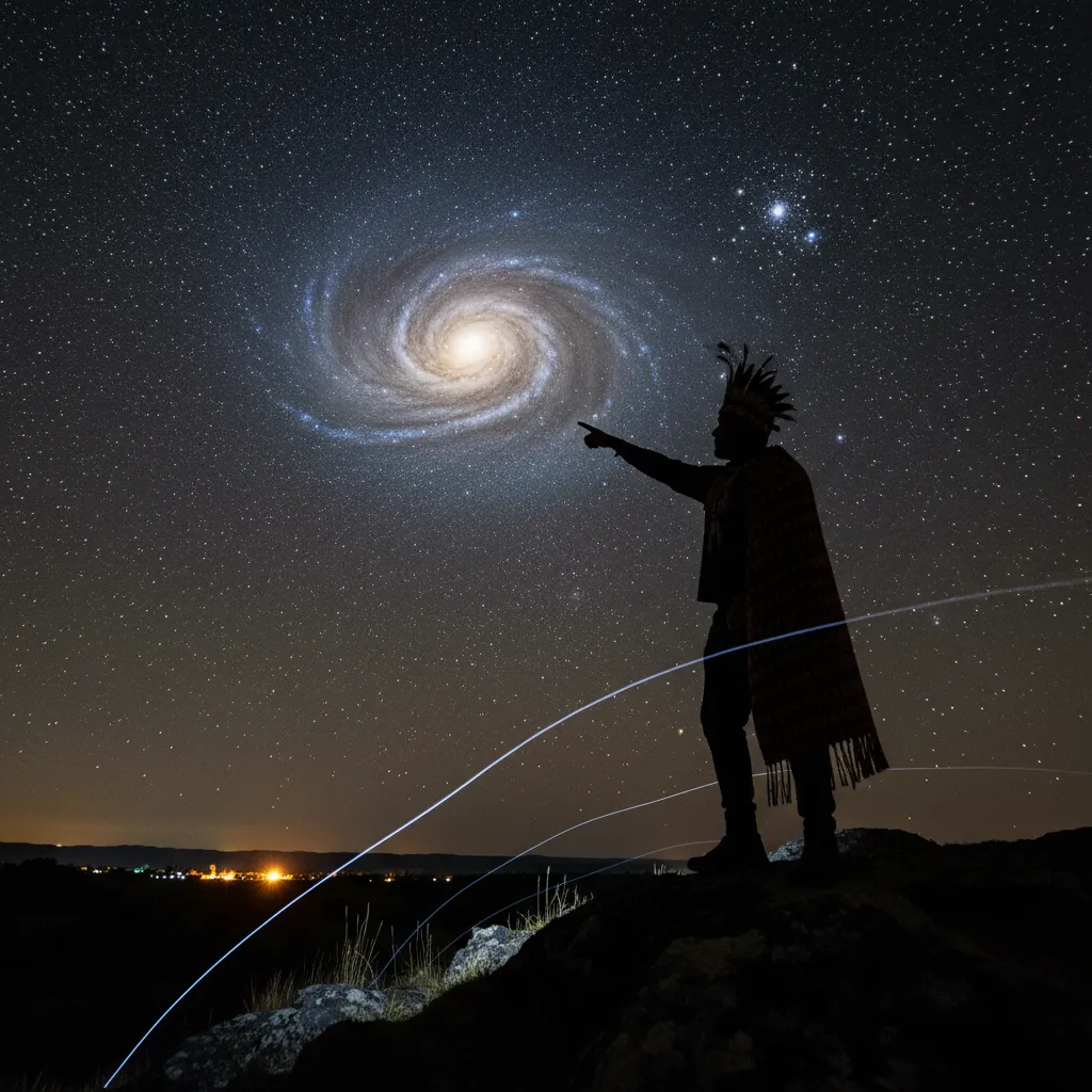 Māori astronomer studying the night sky