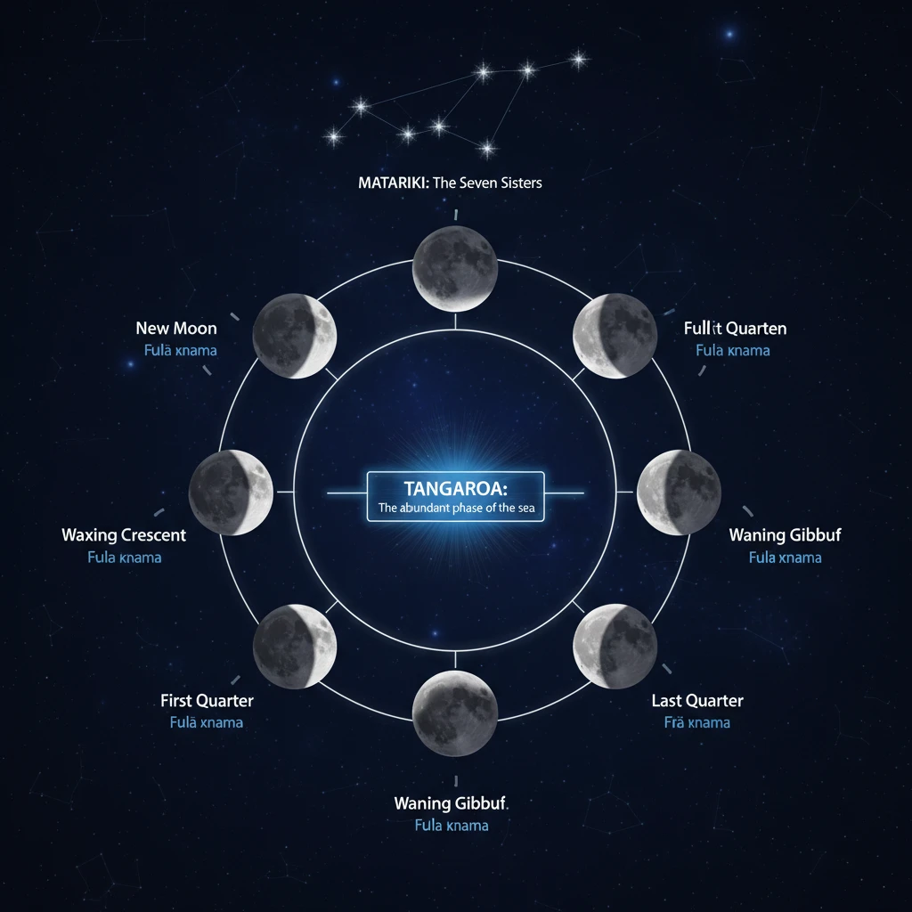 Diagram of Moon Phases and Matariki
