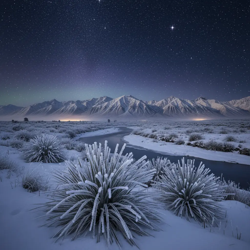 Winter landscape in Otago showing the frost associated with the rise of Puaka