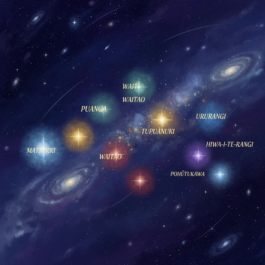 The nine stars of Matariki labeled