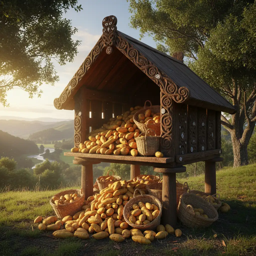 Traditional Māori food storehouse representing the abundance of Puanga