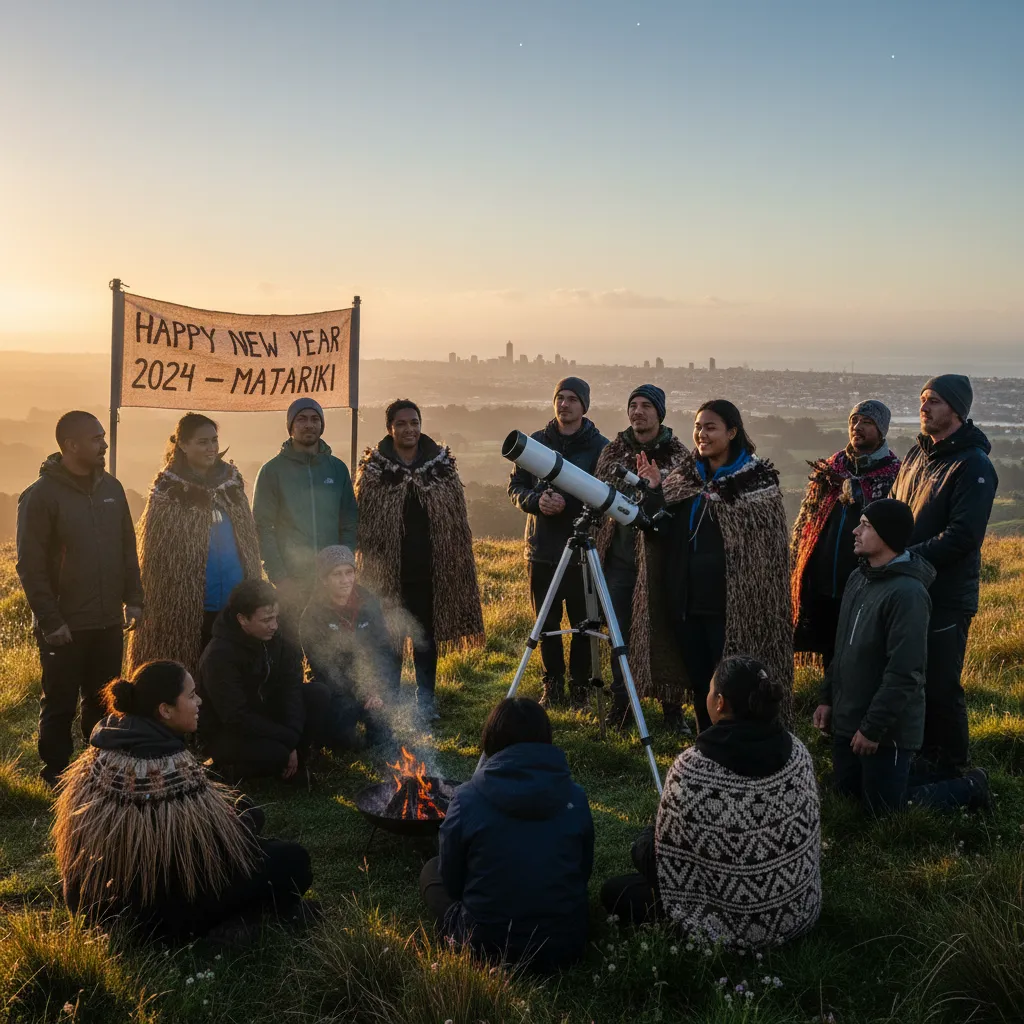 Community gathering at dawn to celebrate the Māori New Year