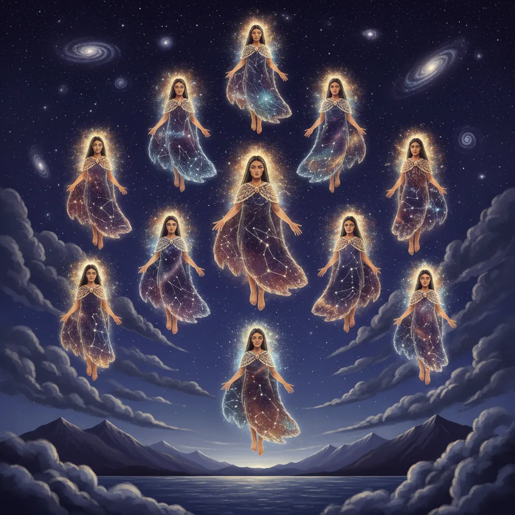The nine stars of Matariki personified as wahine