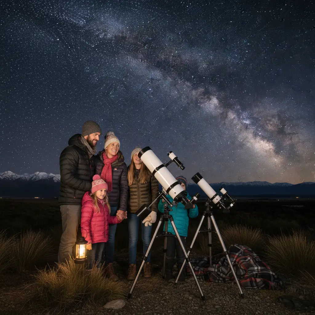 Family celebrating Matariki by stargazing