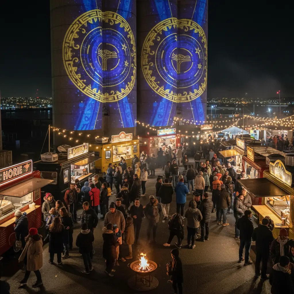 Matariki night market and light projections at Silo Park