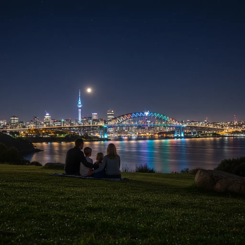 Family watching Matariki lights from Little Shoal Bay