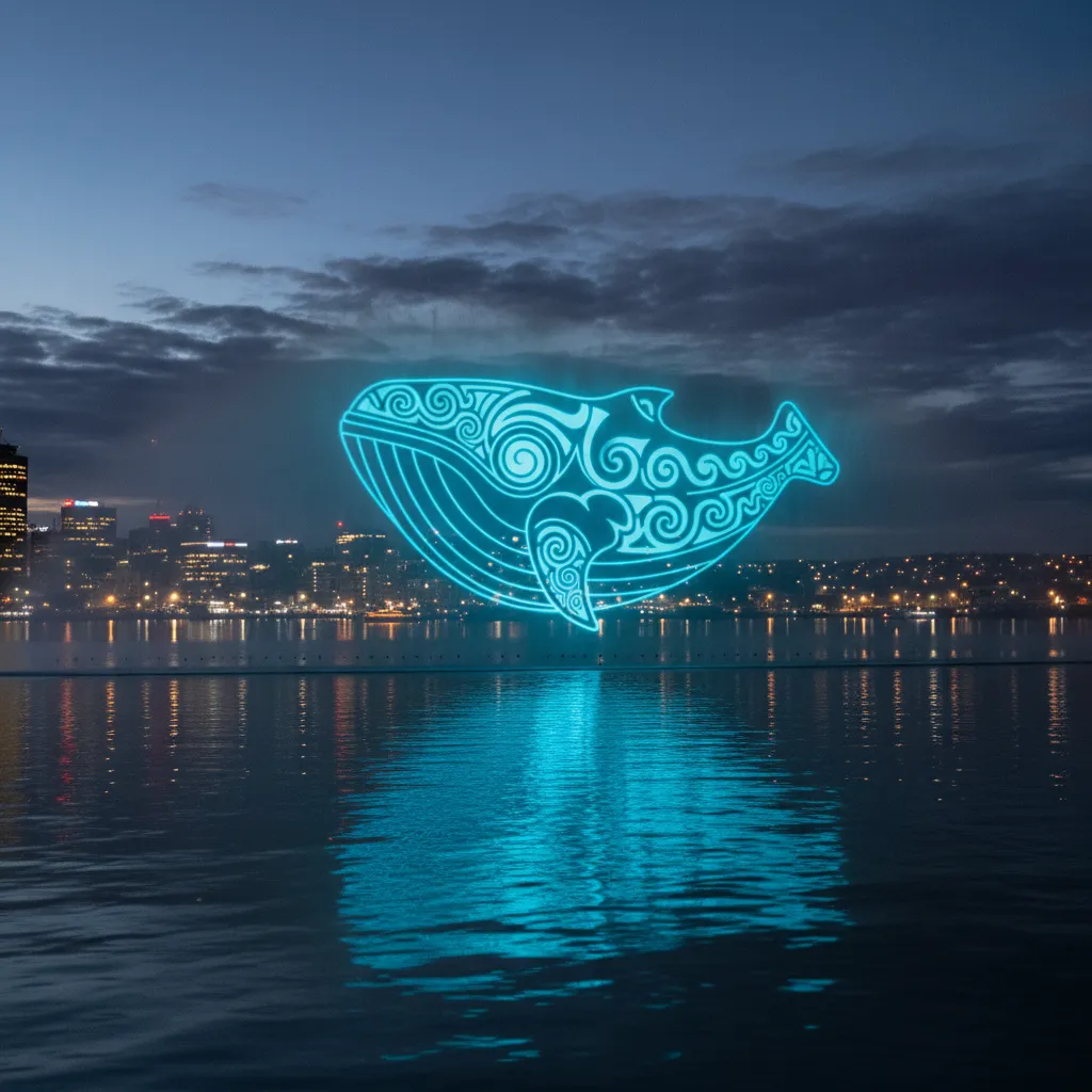 Mana Moana water screen projection show at Whairepo Lagoon