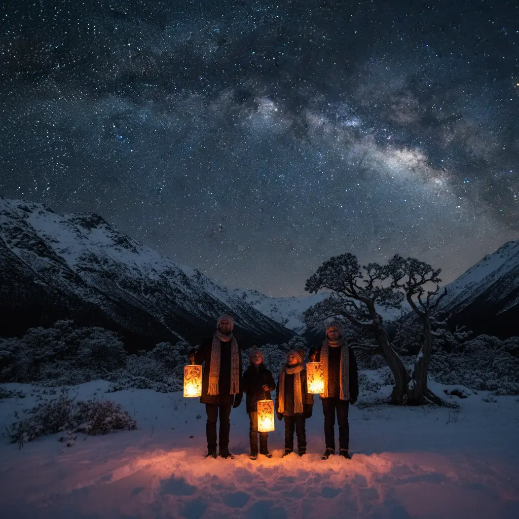Family stargazing during Matariki in the South Island