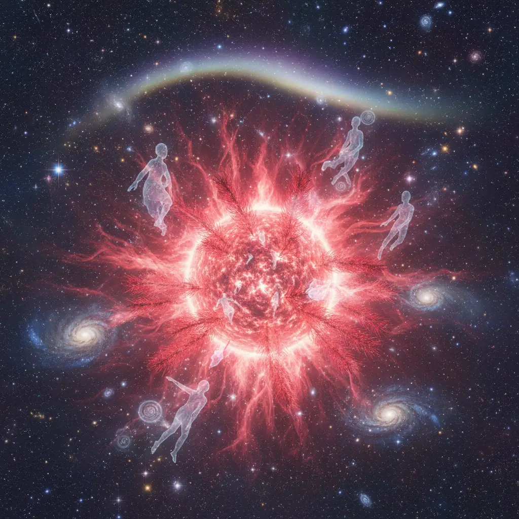 Artistic representation of Pōhutukawa star connecting to the spirits