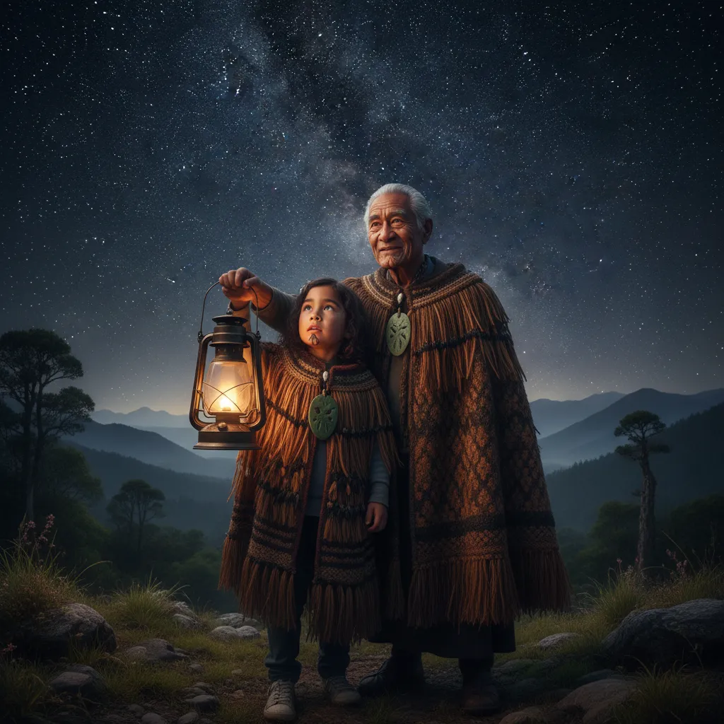 Child learning about Matariki stars from an elder