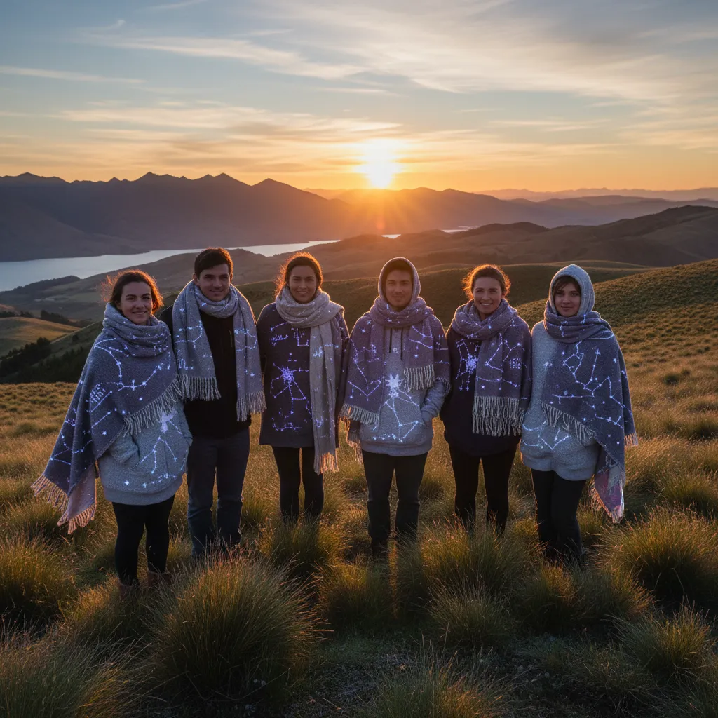Group wearing Matariki clothing at sunrise