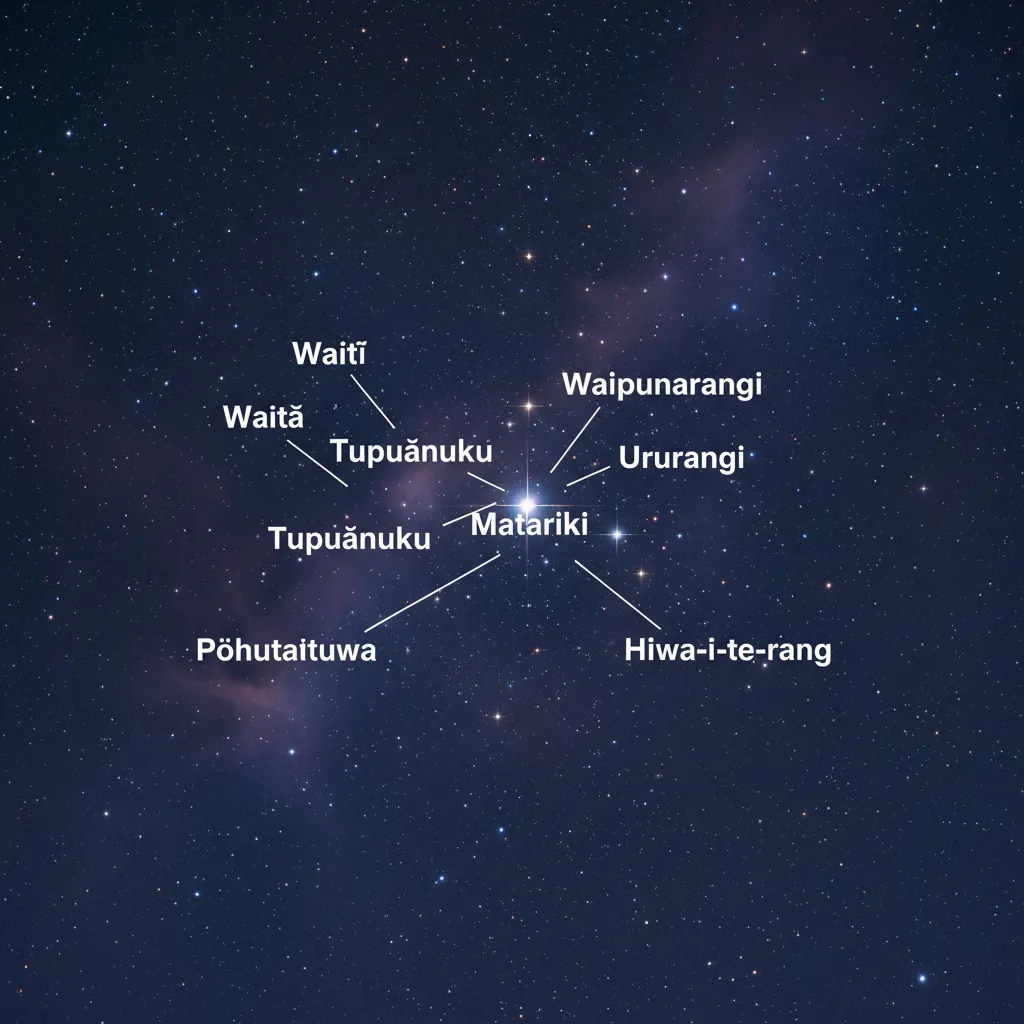 The nine stars of the Matariki cluster in the night sky
