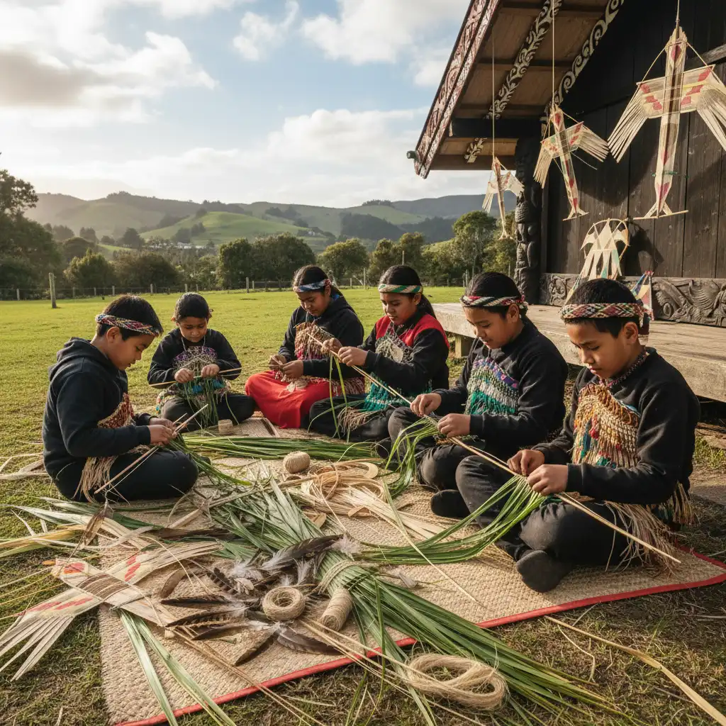 Children crafting traditional Māori kites for Matariki