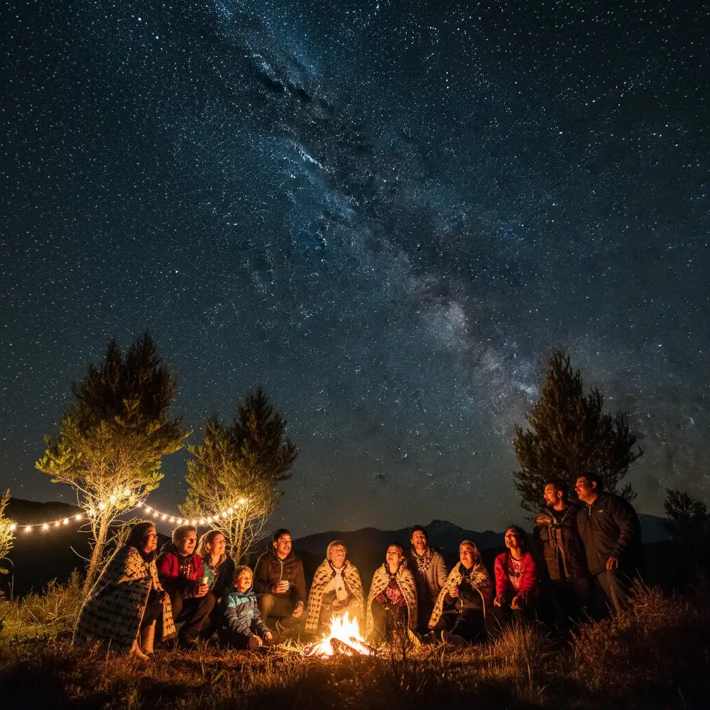 People celebrating Matariki under the stars