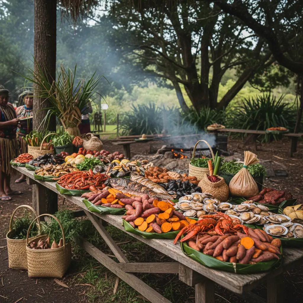 Traditional Matariki feast representing abundance