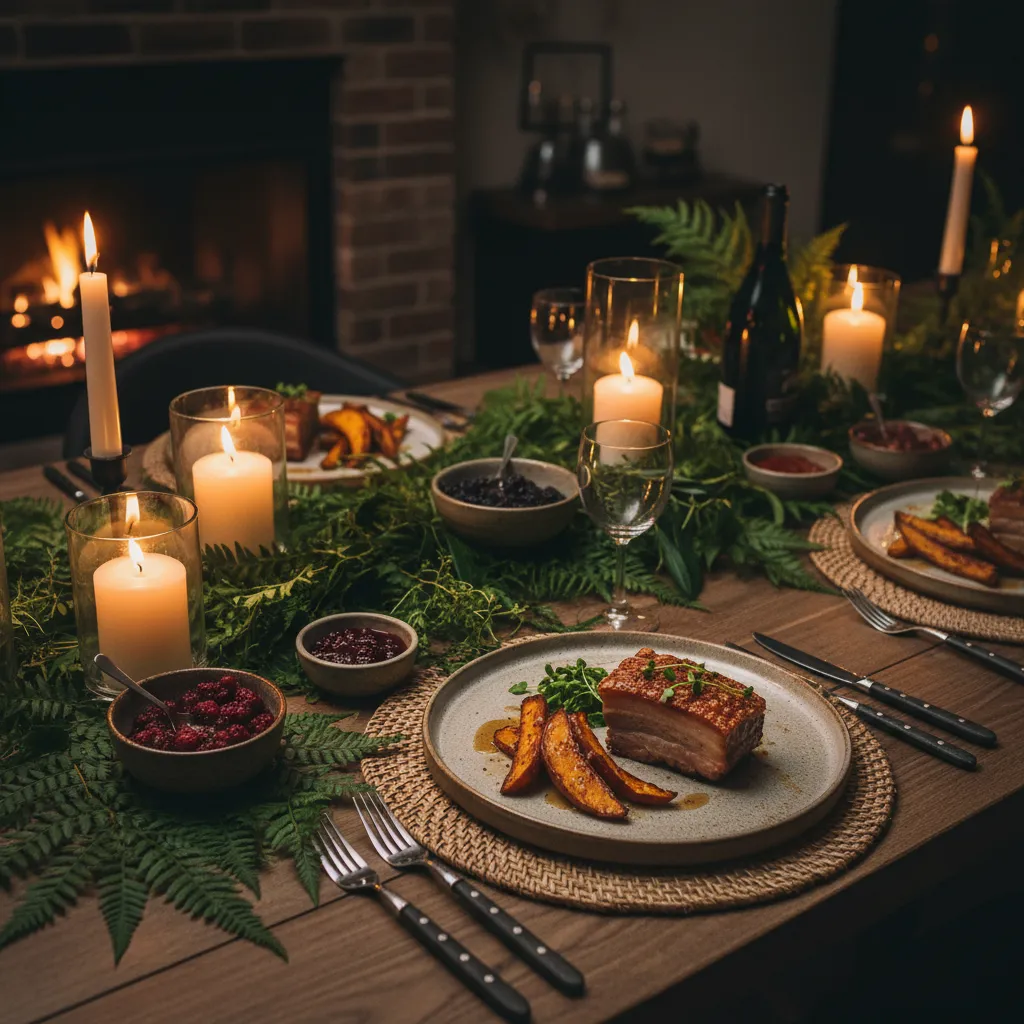 Modern Matariki Hākari feast table setting with gourmet dishes