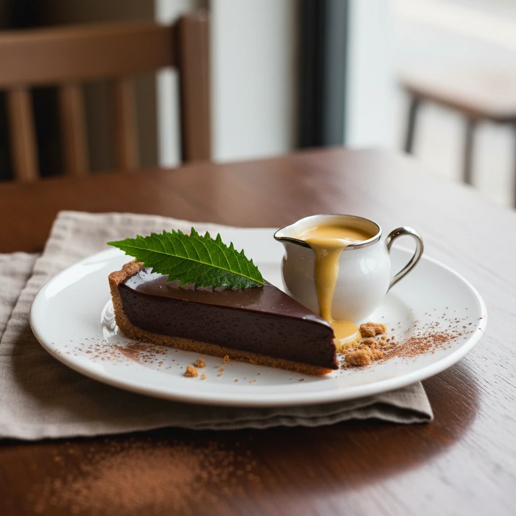 Dark chocolate and Kawakawa tart dessert