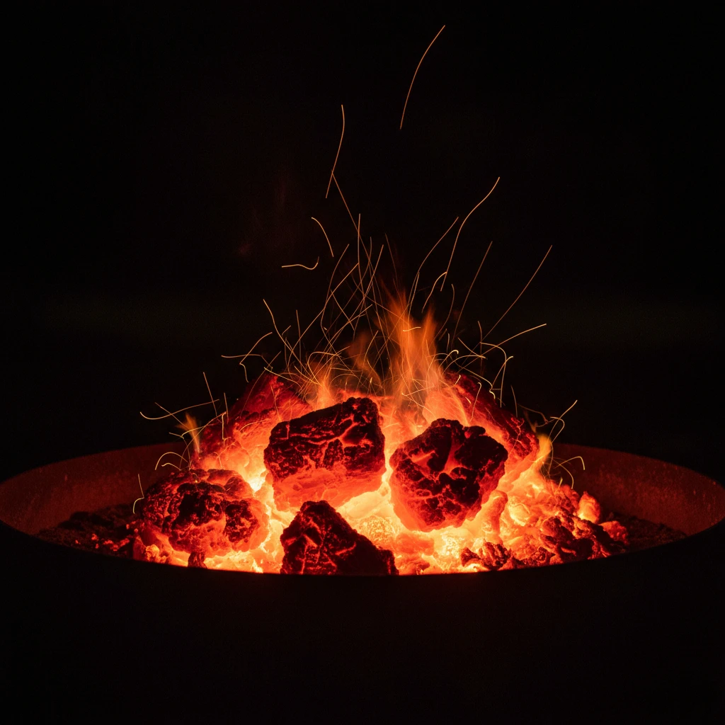 Red hot volcanic stones prepared for earth oven cooking