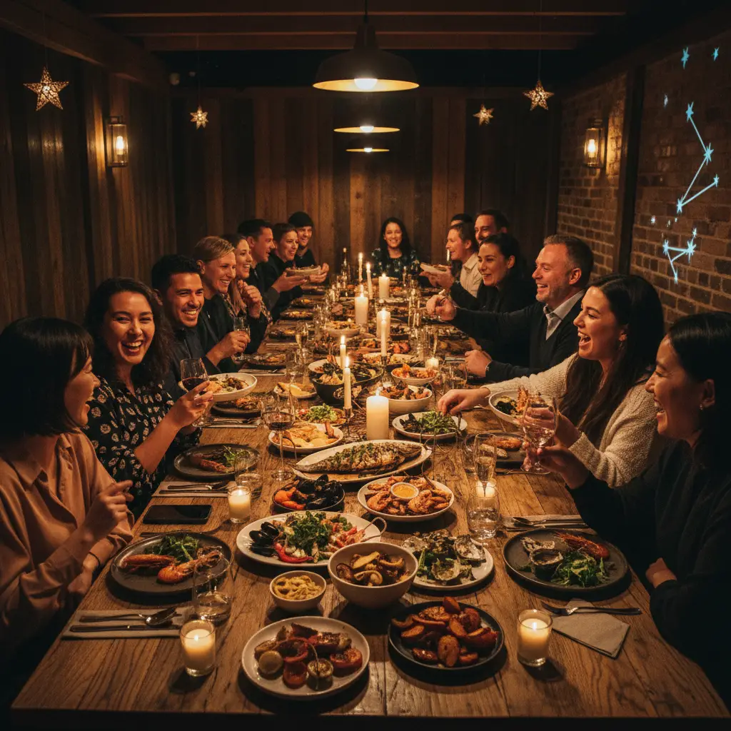 Family dining together at a restaurant open on Matariki